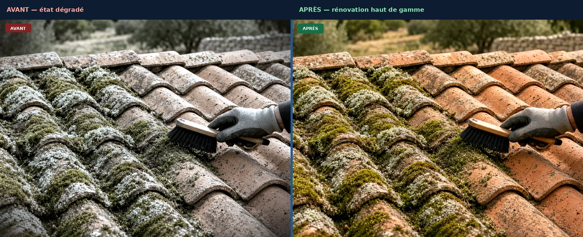 Avant/après démoussage toiture