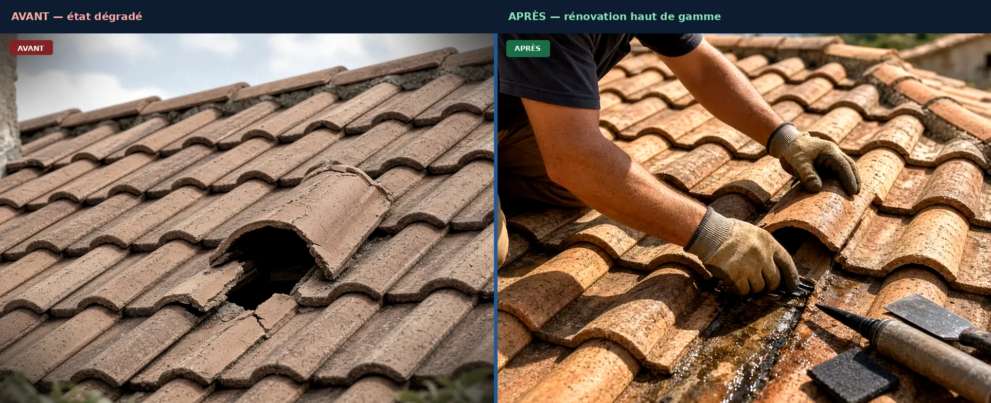 Avant/après réparation toiture