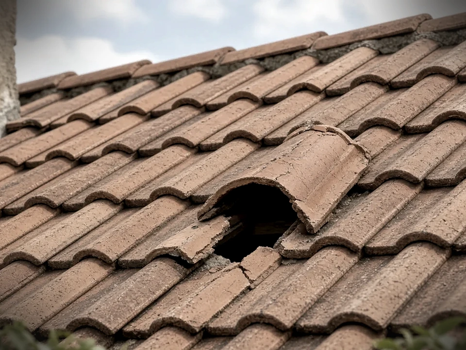 Détail toiture endommagée